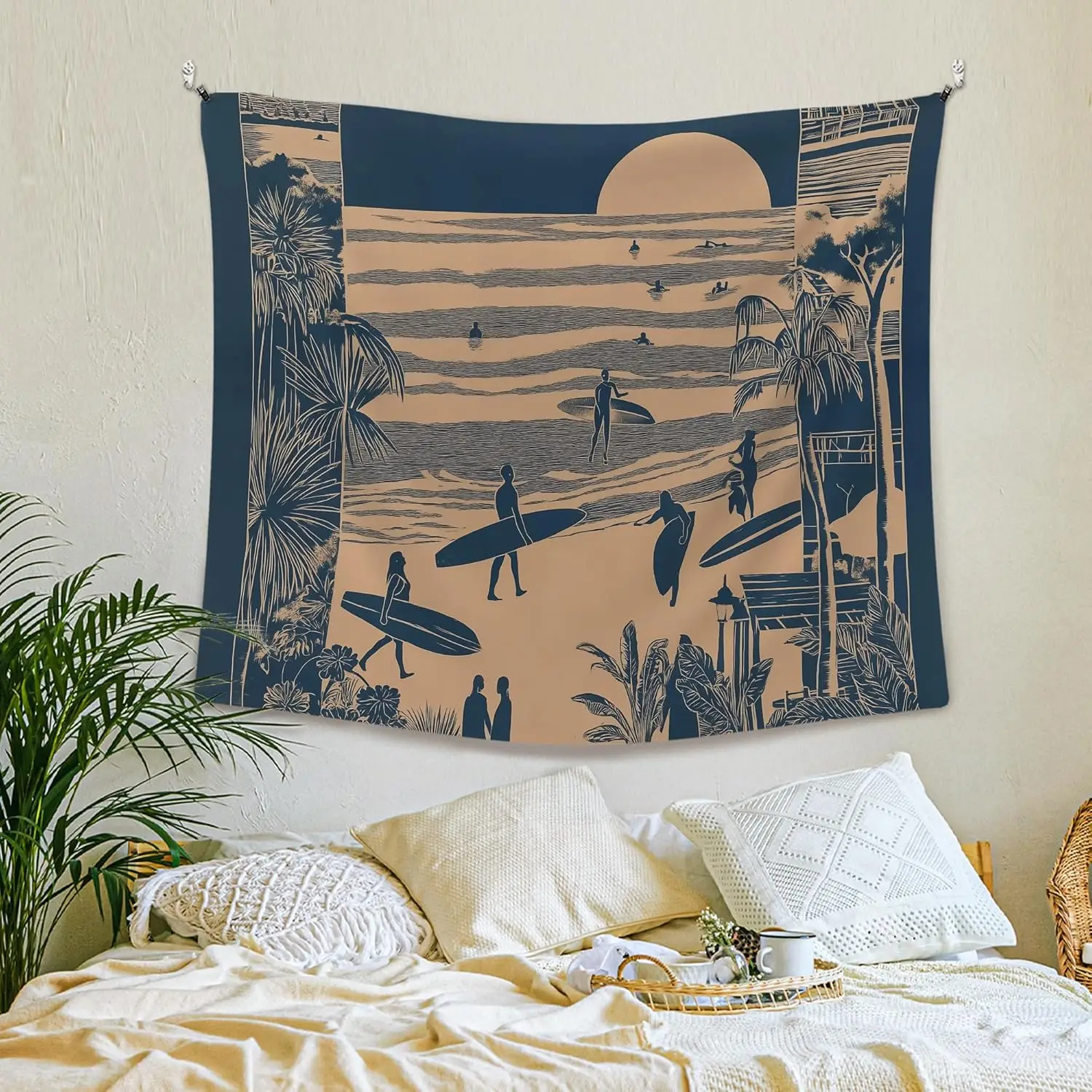 Retro Surfing Summer Ocean Wall Tapestry Hanging for Bedroom Beach House, Beachy Ocean Tapestries Wall Decor Art for Dorm