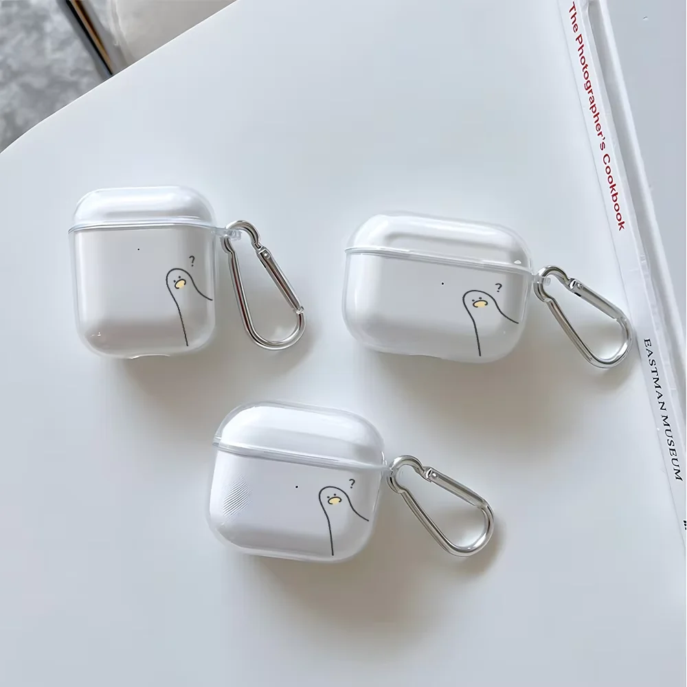 Cute Confused Duck Funny Clear Earphone Case for AirPods 4 3 2 1 Earbuds Case For AirPods Pro 3/Pro 2/Pro TPU Protective Cover