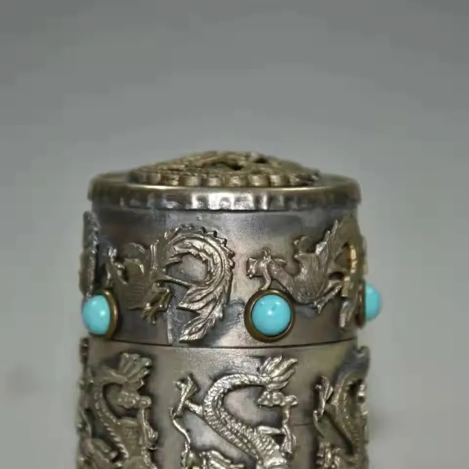 Pure Copper Inlaid with Gemstones Round Toothpick Box Ornaments Fine Work Phase As Shown