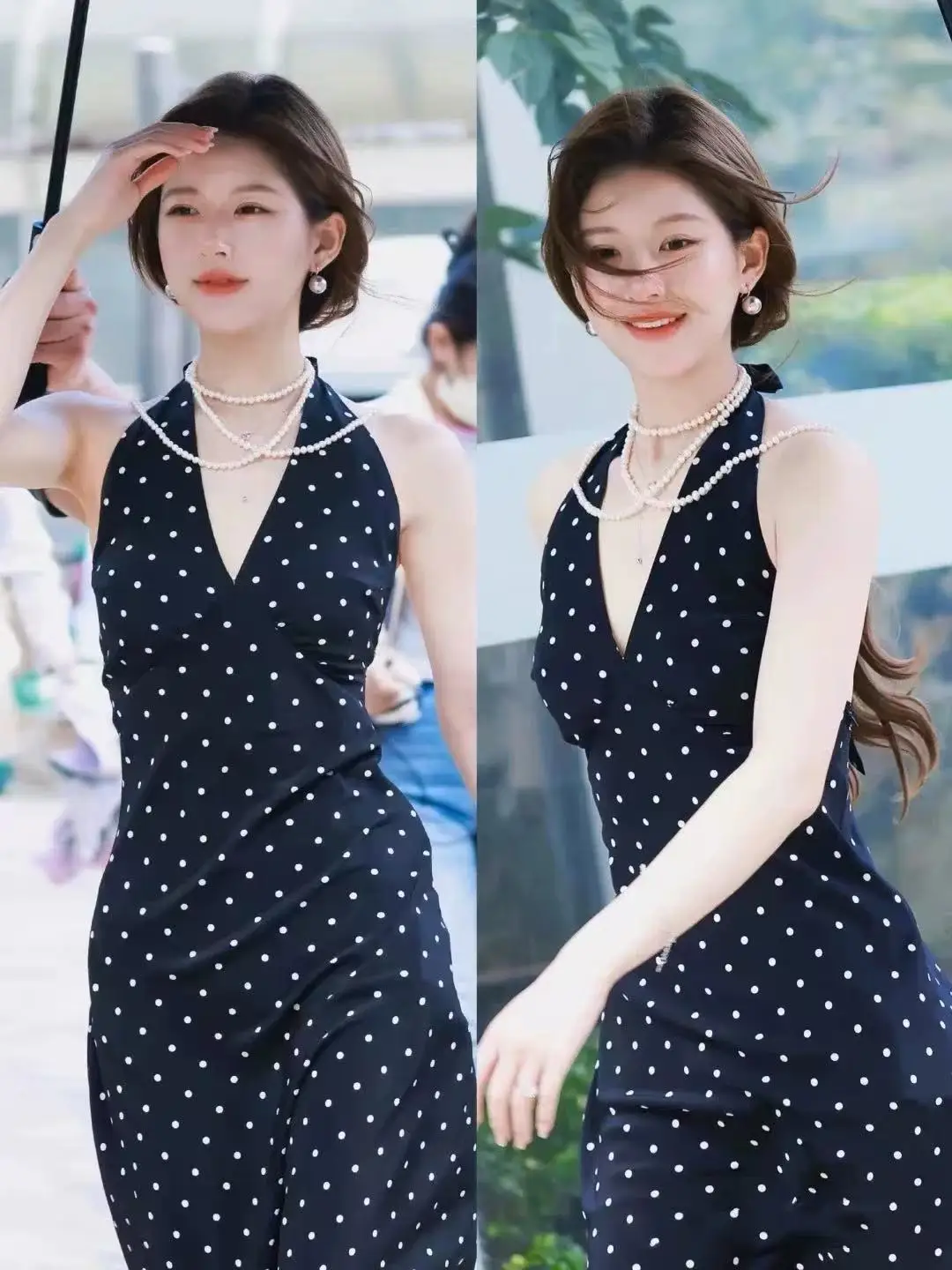 Susan Bla Polka Dot Dupla Camada de Seda Assimétrica Neline Dr Feminino Faion Francês Sle Primavera Verão Vestido Casual