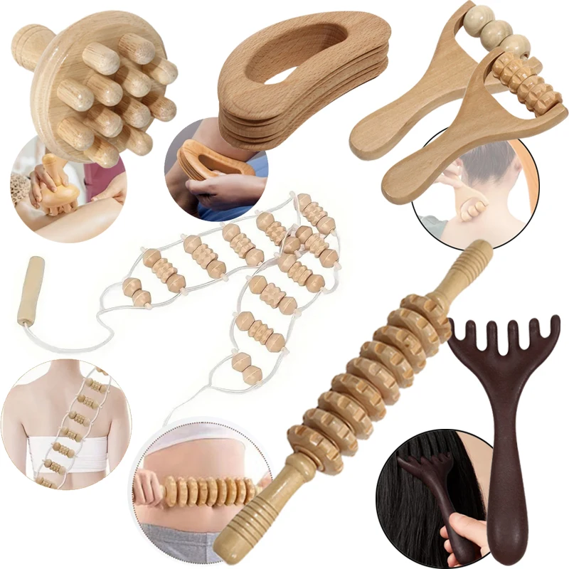 Household Wooden Massage Roller Handheld Manual Body Massage Guasha Tool Full-body Hand Push Trigger Point Massager Women Men
