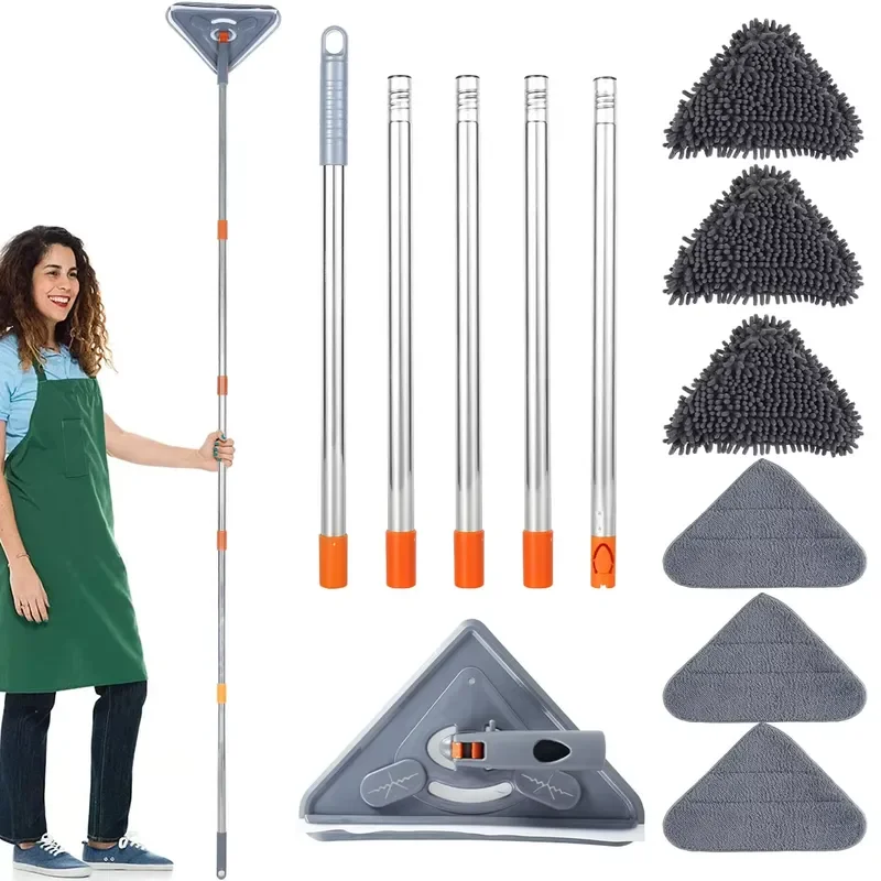Wall Mop with Long Handle 360 ° Rotating Triangle Microfiber Wall Cleaning Mop Adjustable Dry and Wet Dust Mop Cleaner for