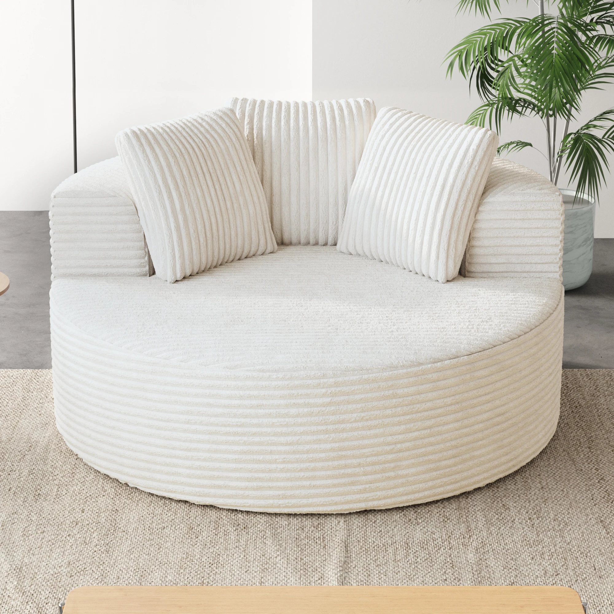 

Modern Single Beige Vacuum Compressed Foam Single Sofa Chair Upholstered Corduroy Chaise Apartment One Seat Furniture