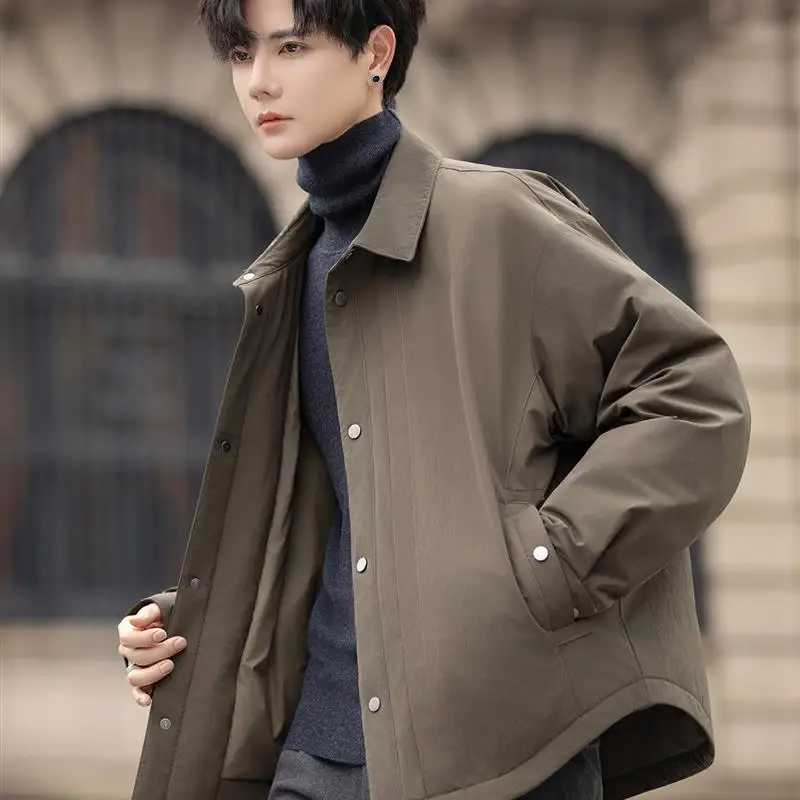 

Мужская повседневная легкая куртка-пуховик с воротником-стойкой, модная зимняя верхняя одежда для отдыха