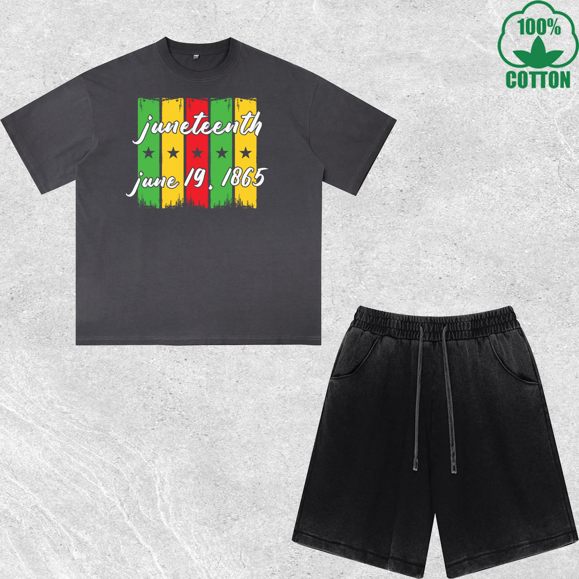

June 19 1865 Printed Dirty Wash T-Shirt Shorts Set Multicolor Combo Loose Trendy Fashionable 100%Cotton Short Value Pack