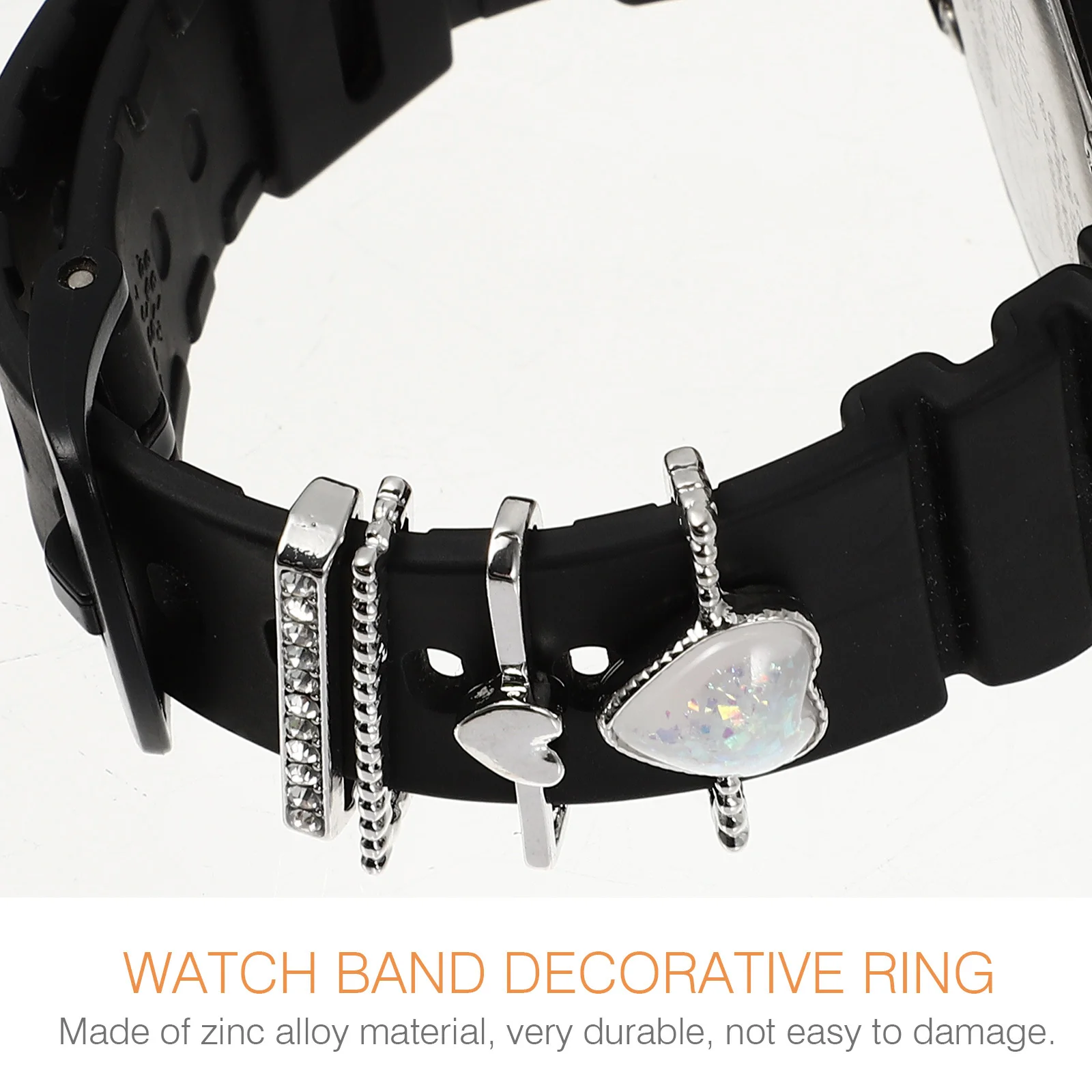 

4pcs Watch Band Ornament Bands Decorative Ring Silver Zinc Alloy Durable Customizable Straps Easy Installation