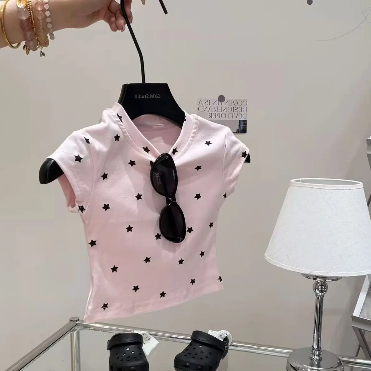 Kids Korean Short Sleeve 2026 Summer New Baby Stylish Versatile Fitted Star Print T Shirt Girls Top