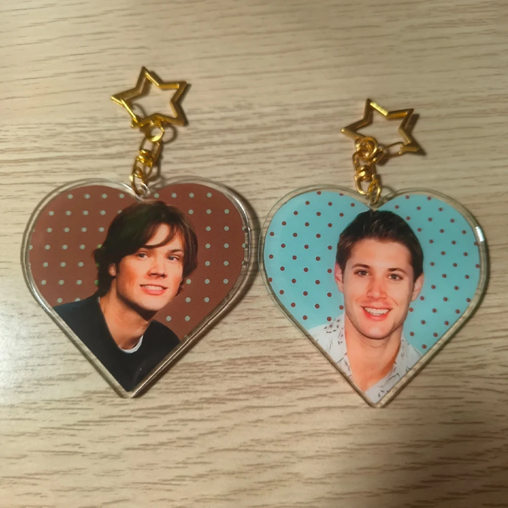 Movie Supernatural Spn Sam Winchester Dean Charm Cosplay Keychain Acrylic Key Chain Heart Pendant Keyring Bag Accessories