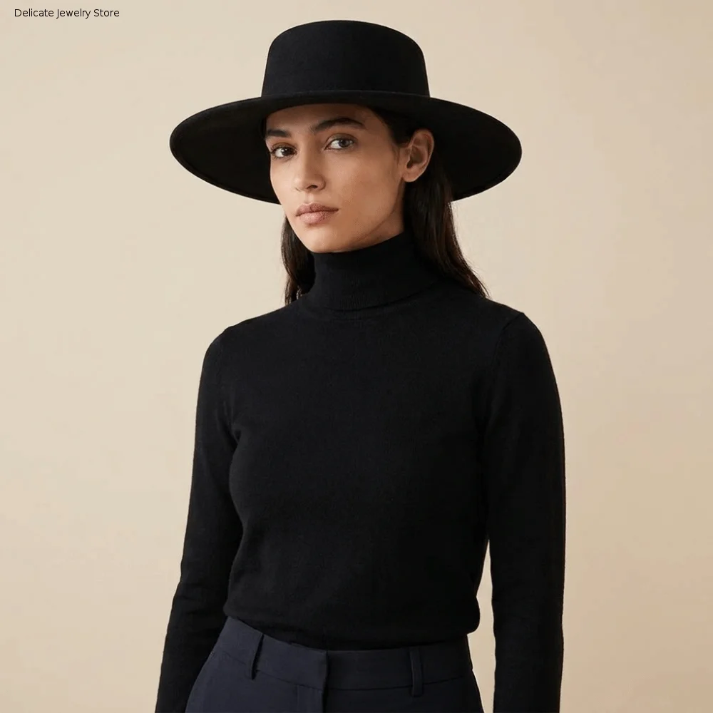 Solid Color Hepburn Style Bucket Hat Woolen Flat Top Wide Brim Felt Hat Photography Decoration Fedora Hat Women Jazz Hat Dinner