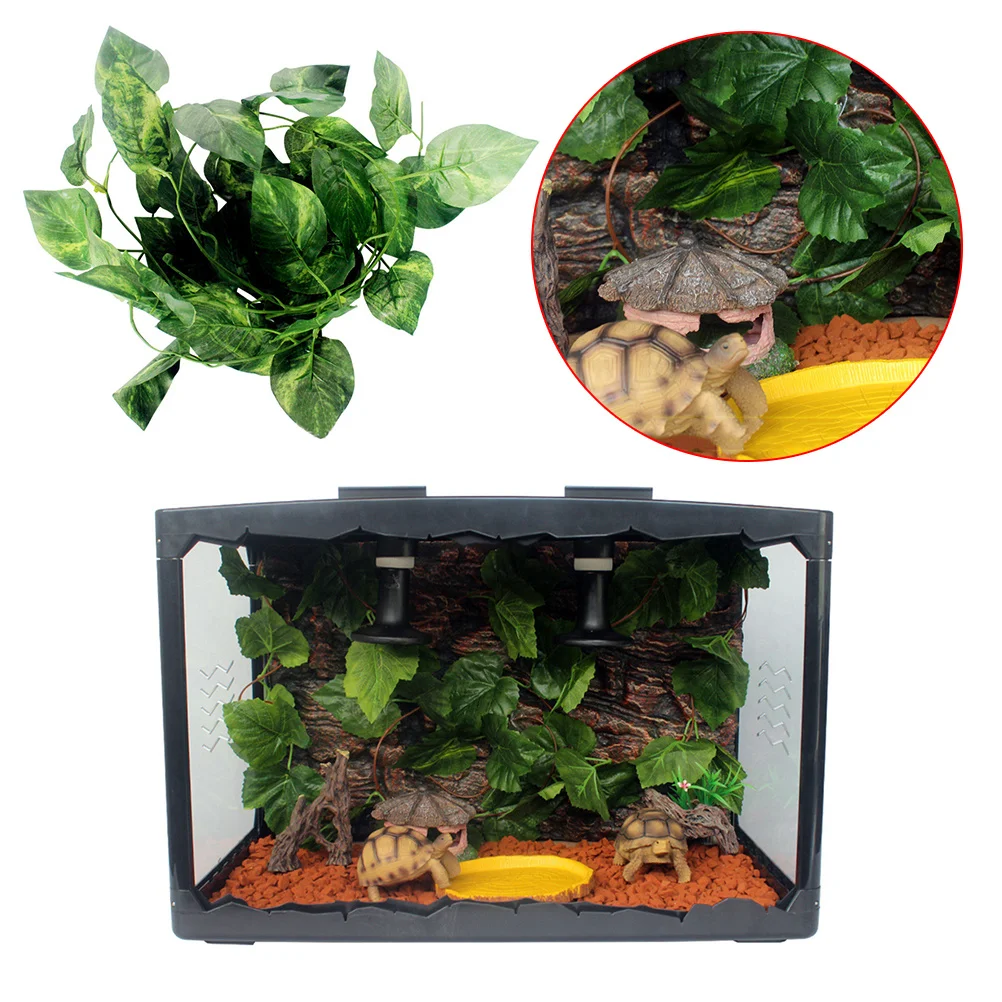 

250Cm Artificial Vine For Terrarium Reptile Decor Grape Leaf Decoration Pet Turtle Tank Supplies Lifelike Foliage Green Plant