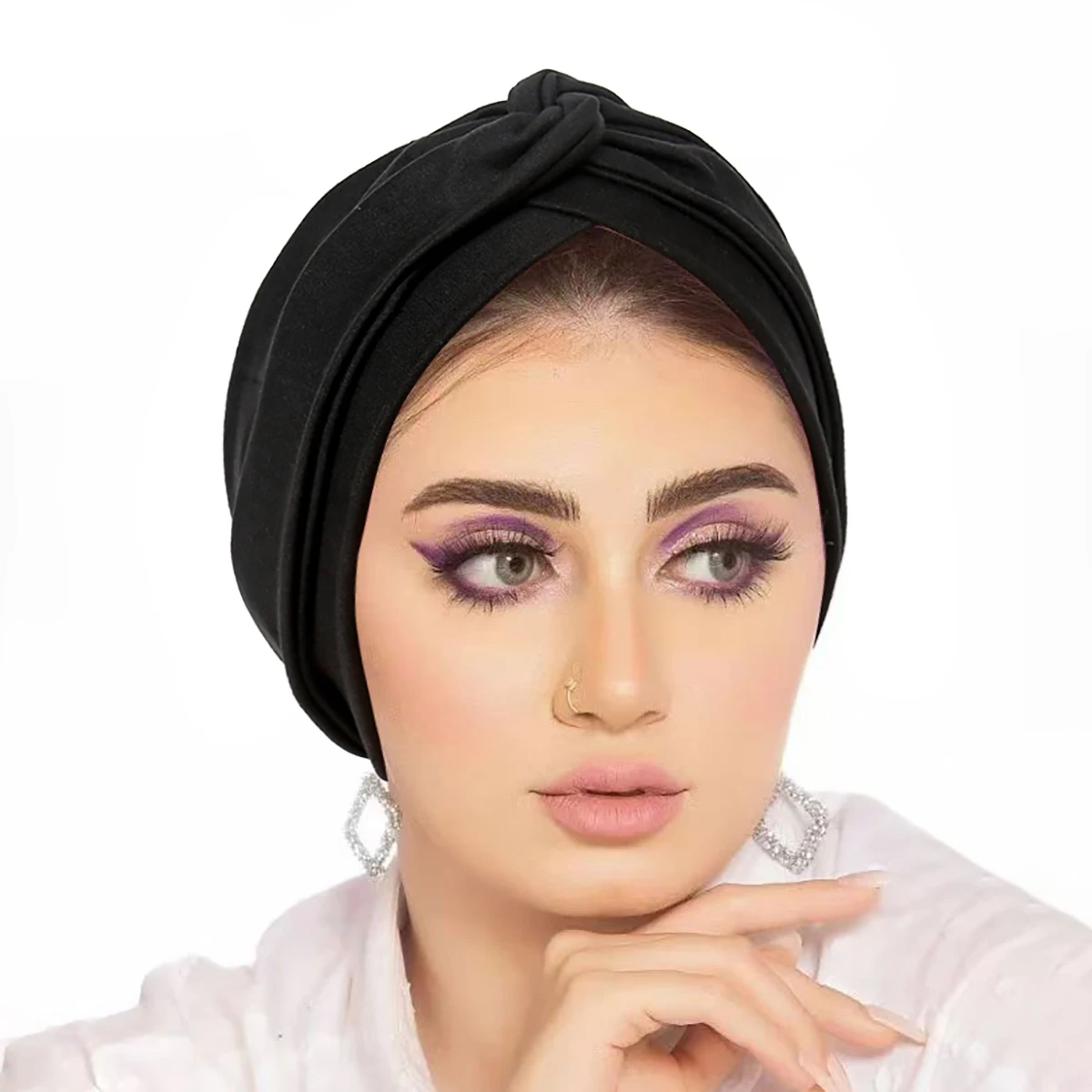 

Crossed Forehead Women Muslim Hijab Caps Wrap Head Soft Elastic Turban Bonnet Fashion Ladies Headdress Wearable