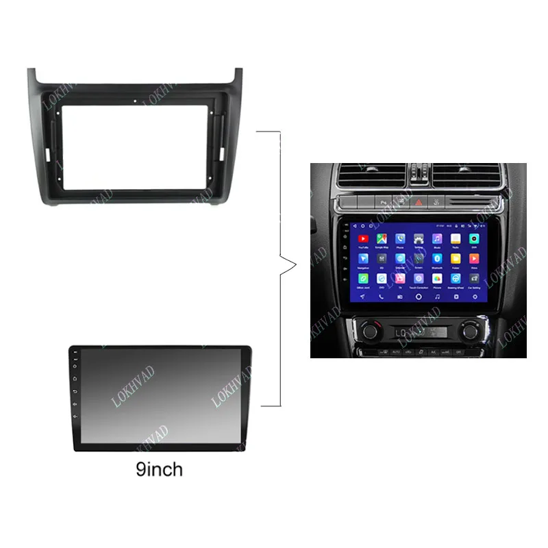9 inch Android Car Radio Frame for Volkswagen POLO 5 2008 - 2020 2din Stereo GPS Fascia Bezel Panel Adapter Wire Harness