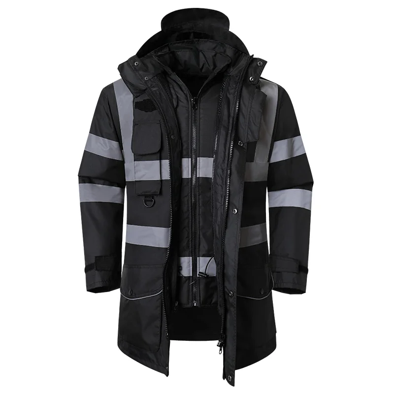 Hi Vis 7 in 1 Waterproof Parka Windbreaker Workwear Rain Coat Reflective Safety Jacket with Cotton Linner