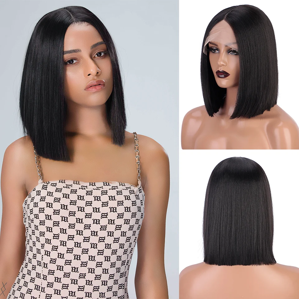 Short Bob Synthetic Lace Wigs Black Hightlight Part Lace Long Straight-Wavy Cosplay Wigs for Black Women