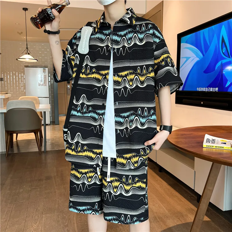 Shirts + shorts 2024 new style summer Letter pattern Sportswear Men's Casual Sets Male shorts and shirts men full size M-4XL