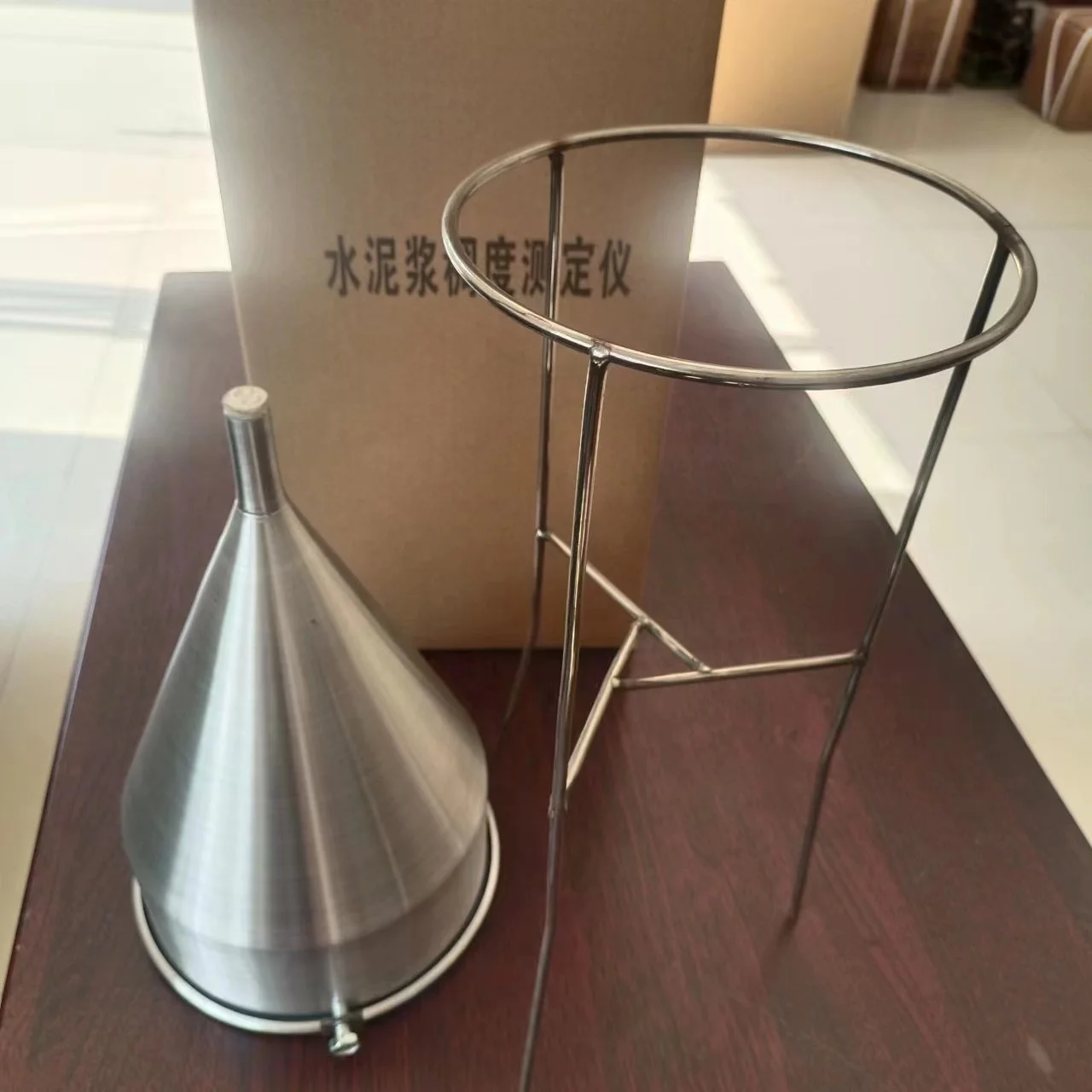 Stainless steel grout consistency meter flow cone device with frame and measuring cup 1 year warranty