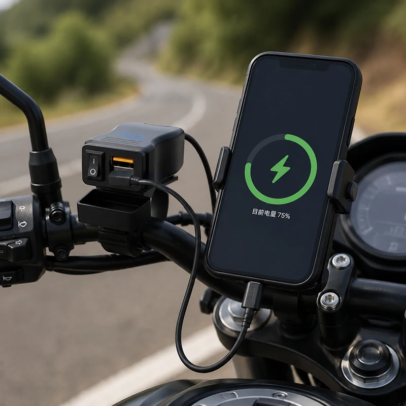 12-40V 50W Motorcycle Handlebar Fast Charger Qc3.0 Usb Motorcycle Waterproof Modified Power Adapter with Voltage Display