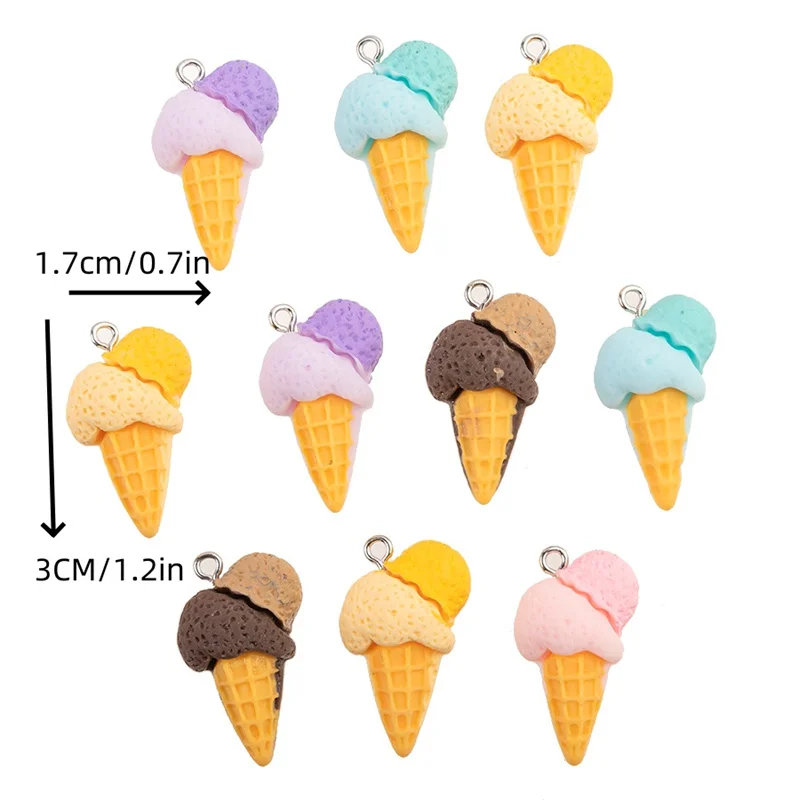 New 10Pcs Cute 3D Simulation Food Ice Cream Resin Charms Earrings Keychains Pendants for DIY Jewelry Accessories 38*15mm