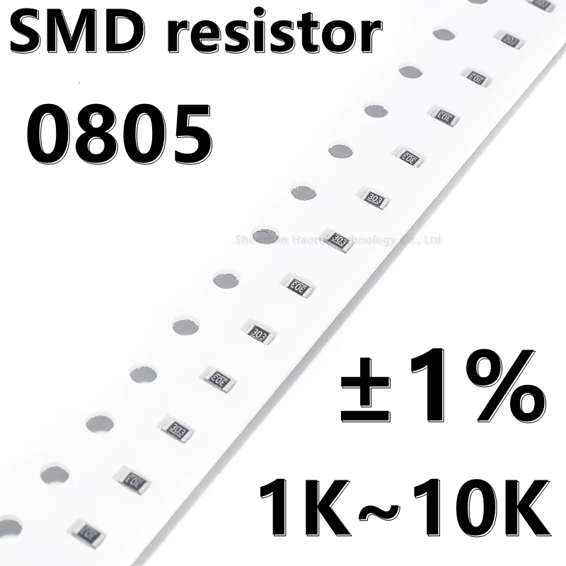 (100pcs) 0805 1% SMD resistor 1 1.2 1.3 1.5 1.6 1.8 2 2.2 2.4 2.7 3 3.3 3.6 3.9 K 4.3K 4.7K 5.1K 5.6K 6.2K 6.8K 7.5K 8.2K 9.1K