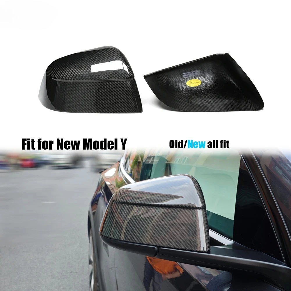 For Tesla Model Y 2021-2025 Dry Carbon Fiber Side Rear View Mirror Cover Sticker Protective Add On Car Accessories