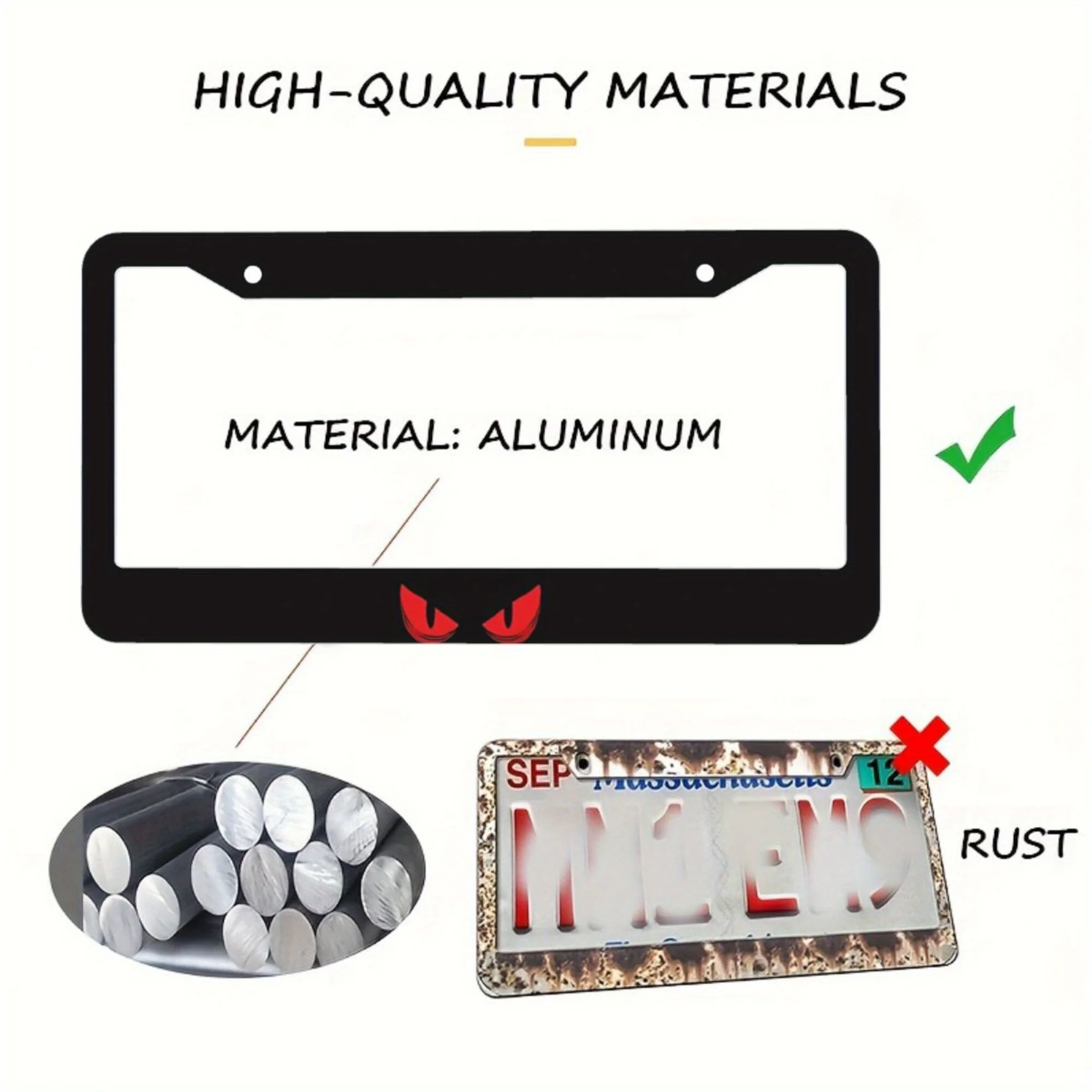 1pc Aluminum Personalized License Plate Frame, Black License Plate Frame, Eye Pattern Design, Staring with Red Eyes, Terrifying - view 3