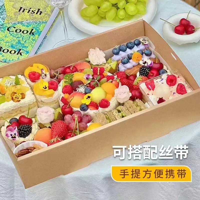 Custom Outdoor Camping Disposable Picnic Box Kraft Paper Lunch Box Fruit Bento Box Picnic BBQ Box Packing Box
