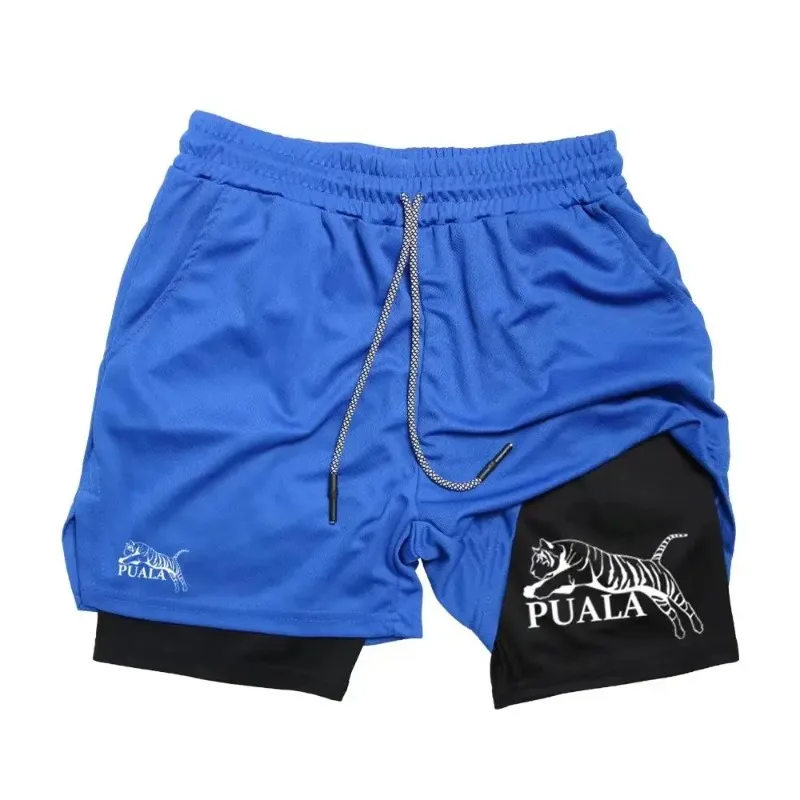 Training Jogging Men's 2-in-1 Pocket Shorts Sports and Fitness Casual Beach Sports Shorts Slim Fit Double Deck Multi-functional