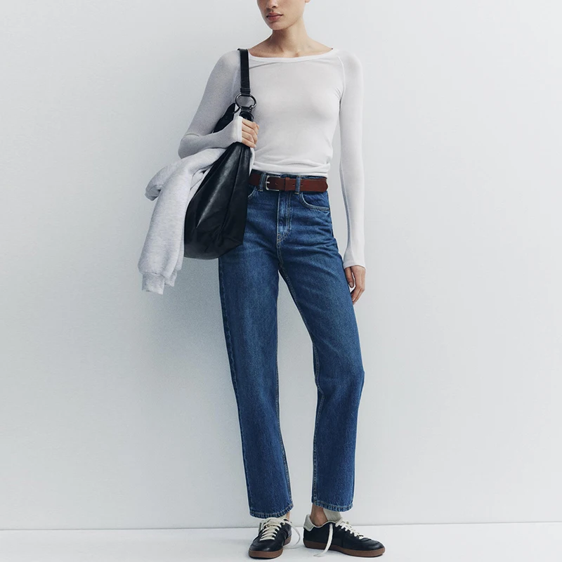 Celana Jeans Denim Wanita Model High Waist Longgar Nyaman, Model Kaki Lurus, Musim Panas Terbaru, Merek Z