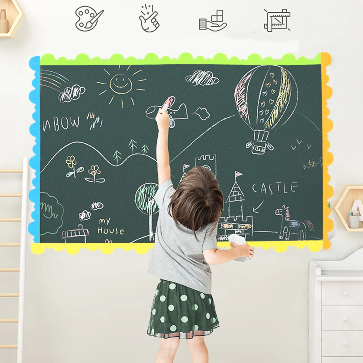 

4Pcs Blackboard Border Strips Unique Lace Wavy Shape Decorative Floral Trim for Classroom Corner Poster Board Decoration