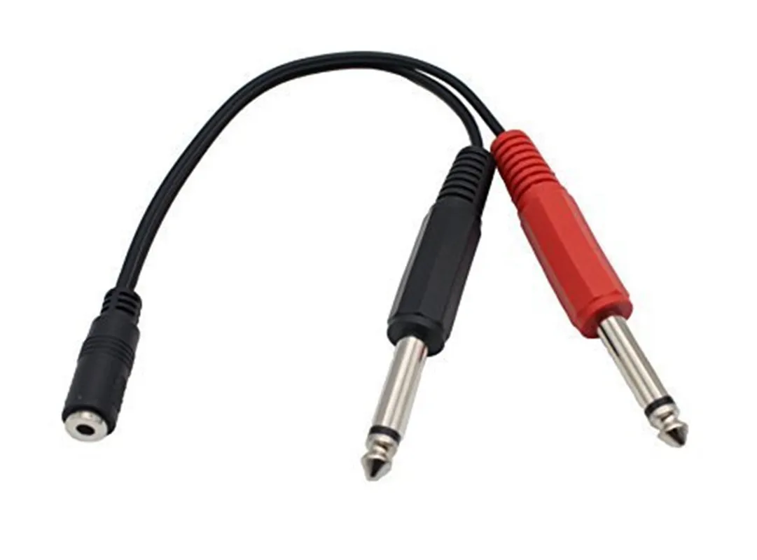 3.5mm (Mini) 1/8 TRS Stereo Female to 2 Dual 1/4 Inch 6.35mm Mono TS Male Y Splitter Cable 20cm/8inch (3.5FM-2x6.35M)