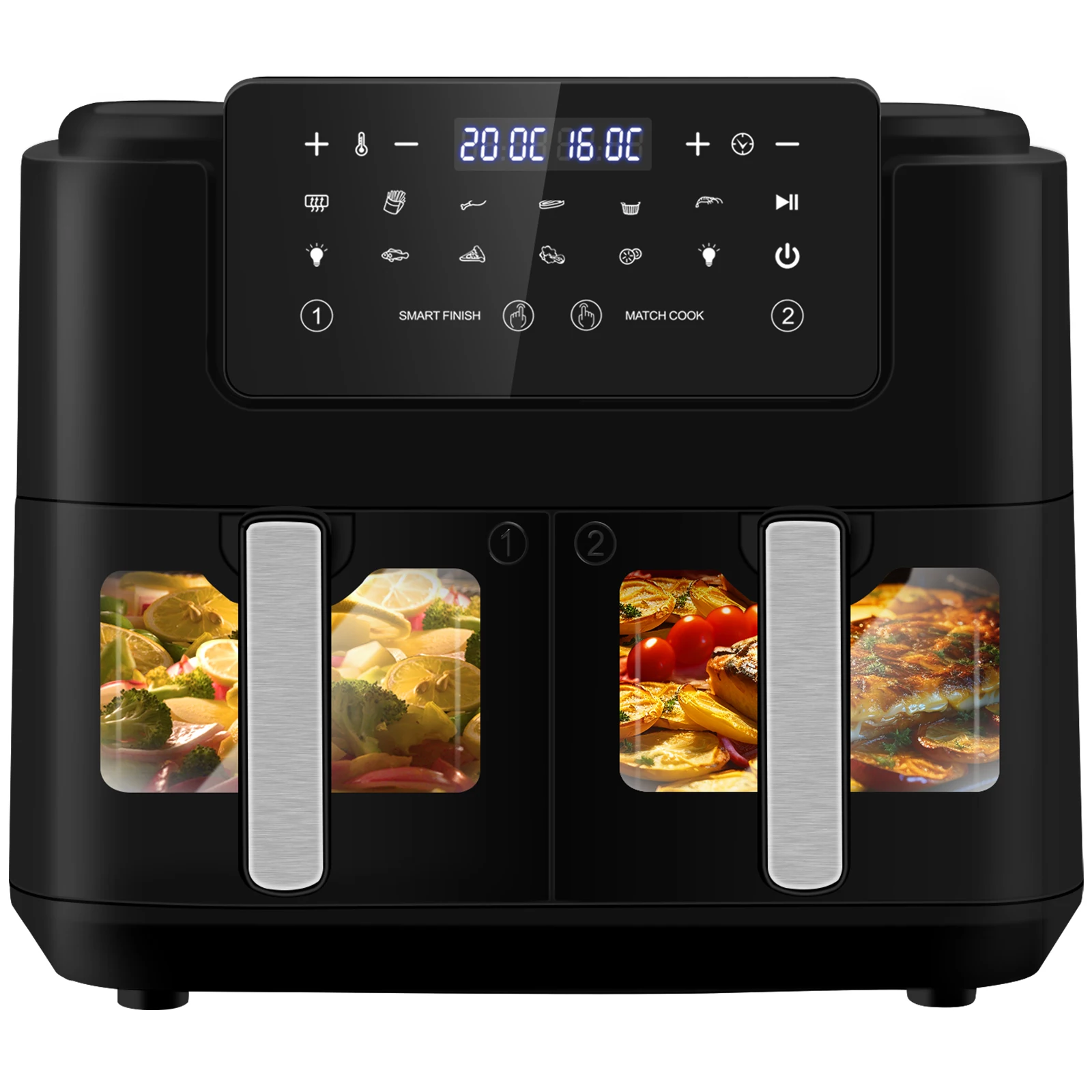 Freidora de aire LLIVEKIT de 9 L con 2 cestas, pantalla LED, ventanas de visualización, 9 programas y rejillas antiadherentes; freidora sin
