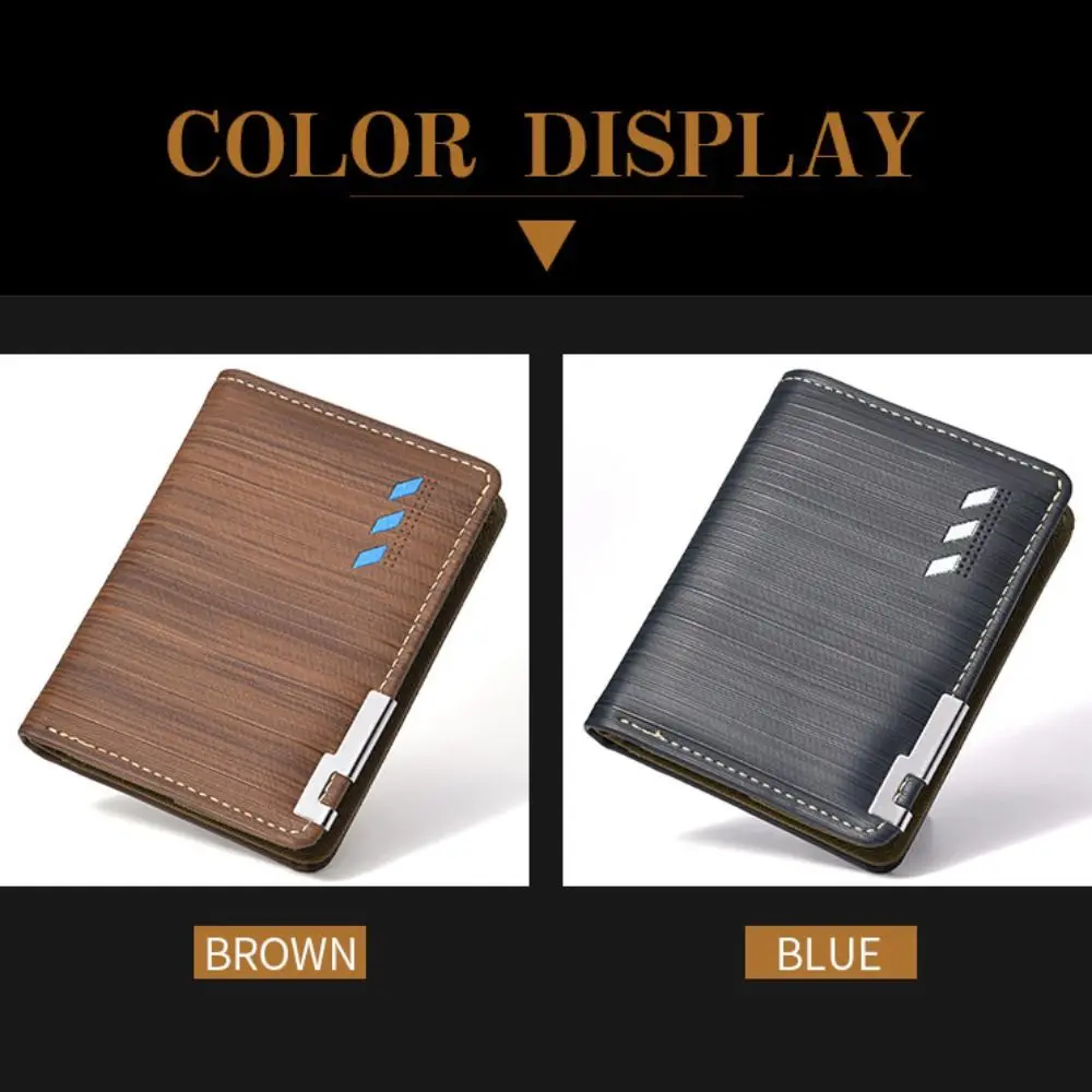 Minimalist PU Leather Men's Stripe Wallet Black Coffee Large Capacity Multiple Pockets Two-fold ID Card Holder Men