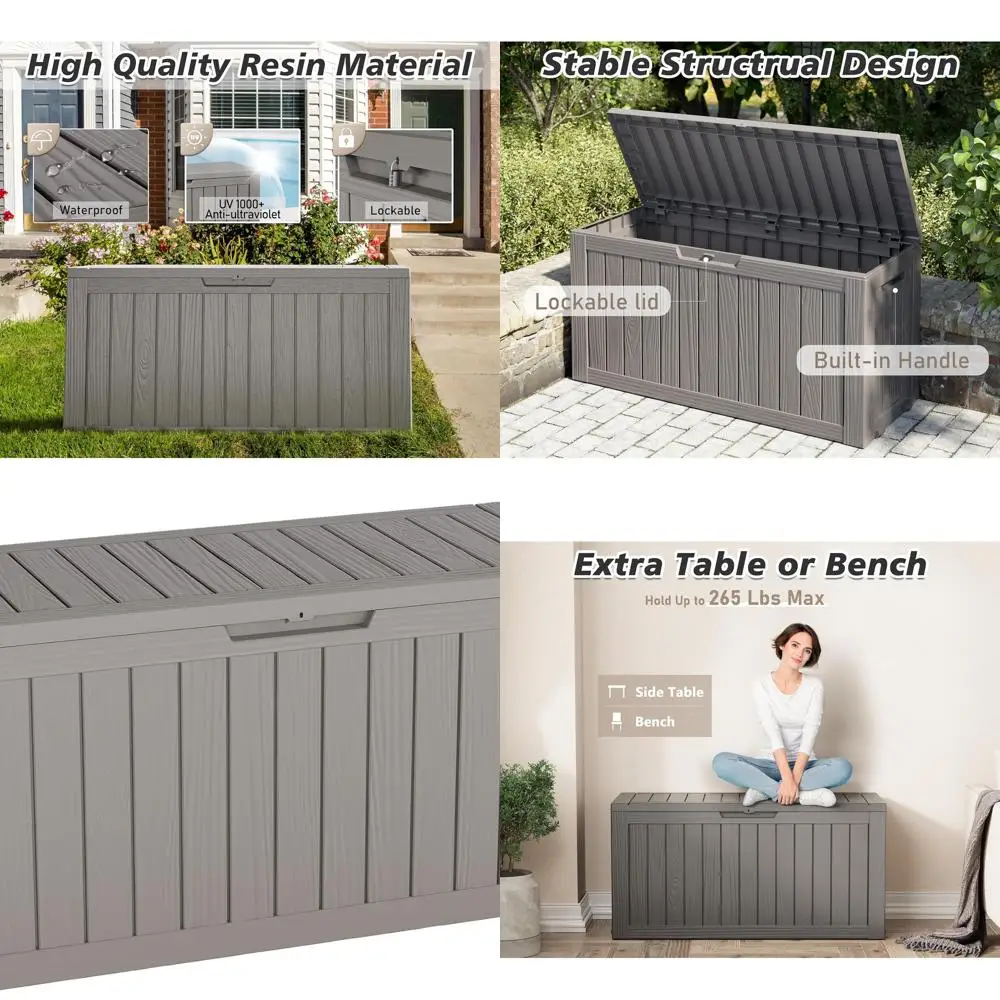 

Large 75 Gallon Resin Deck Box for Outdoor Storage - Waterproof, Double Walled, Ideal for Garden Hoses and Tools