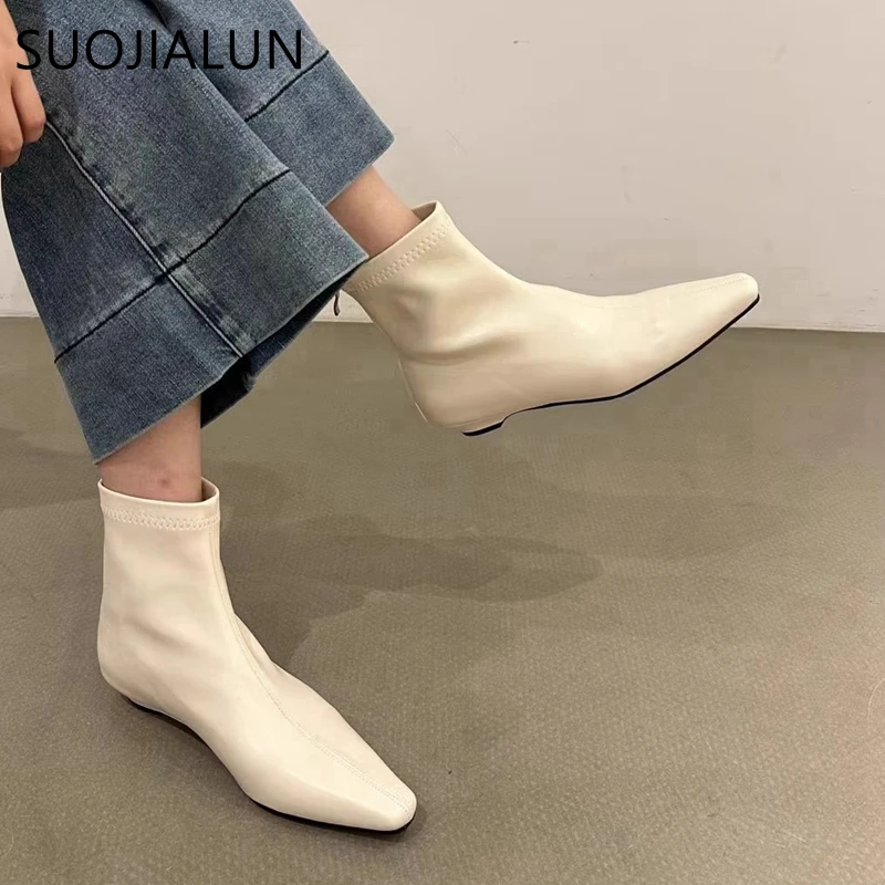 SUOJIALUN 2024 Winter New Brand Women Ankle Boots Fashion Square Low Heel Ladies Casual Short Boots Soft Outdoor Dress Matins-bo