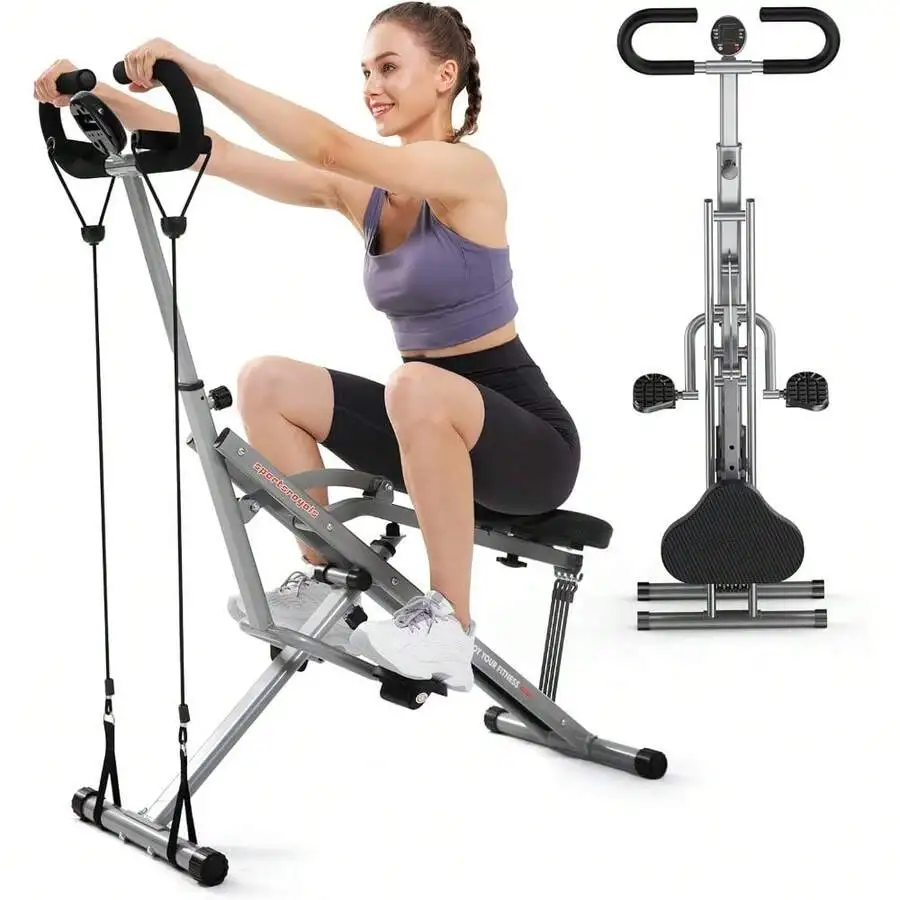 Pink Squat Machine For Home,Rodeo Core Exercise Machine,330lbs Foldable,Adjustable 4 ResiBands,Ride & Rowing Machine For Botty G