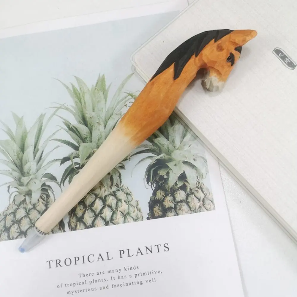 Writing Smoothly Wood Carving Animal Pen Quick-Drying Black Ink Animal Shape Gel Pen Handmade Handcrafts Pen