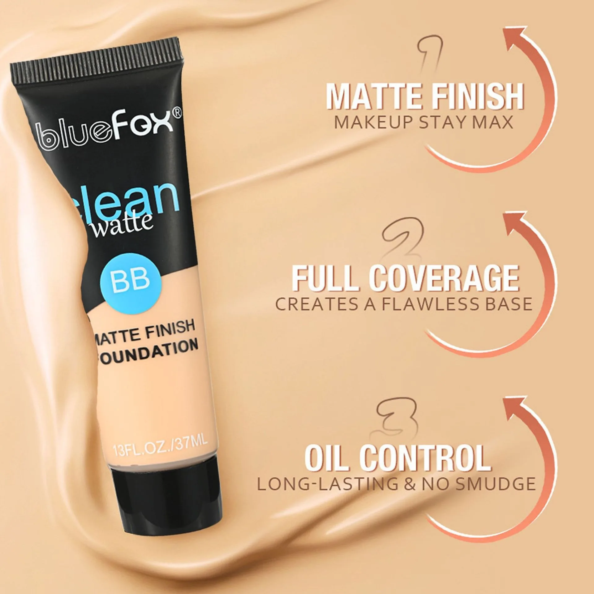 High Coverage Matte Liquid Foundation 24 Hour Wear Waterproof Sweatproof Non Transferring Oil Controlling Blemish Concealing
