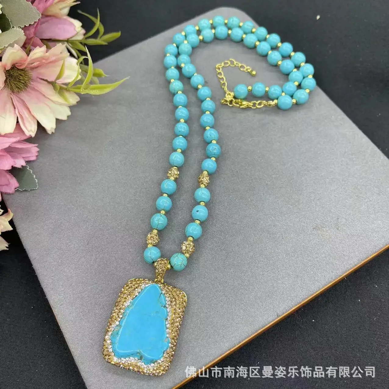 Unshaped turquoise fashion sweater chain original design Natural stone necklace European and American jewelry