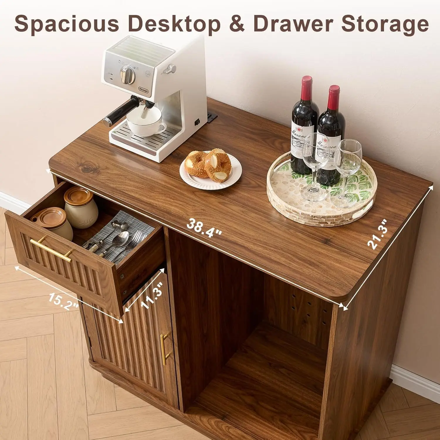 Mini Fridge Cabinet Storage & Power Outlet Walnut, Customized