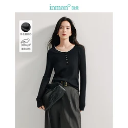 INMAN 2024 autumn winter contrast crew neck women's knitwear false two-Piece Casual loose sweater Pullover tops