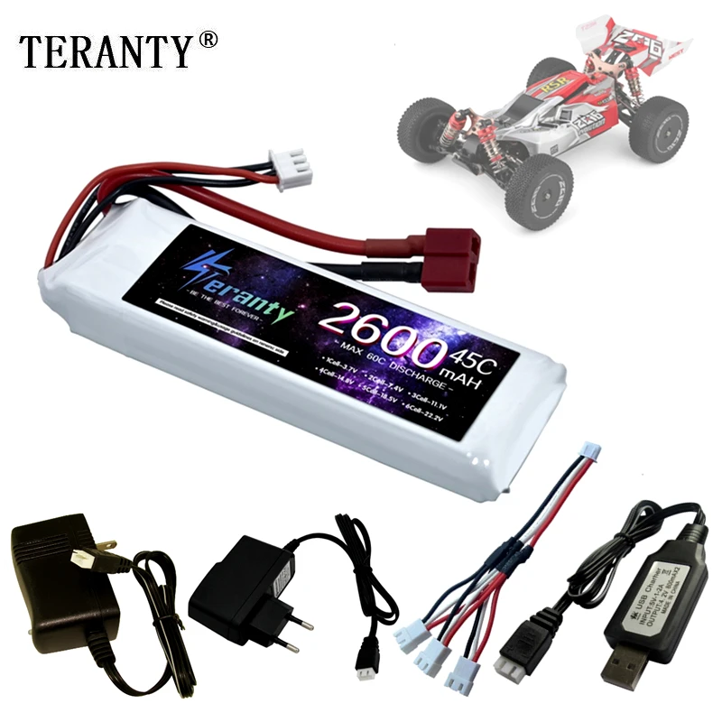 Wltoys144001 car 2s 7.4 V 2600mAh Lipo battery Charger Set with T Plug for Wltoys 1/14 144001 RC car boat Lipo battery parts