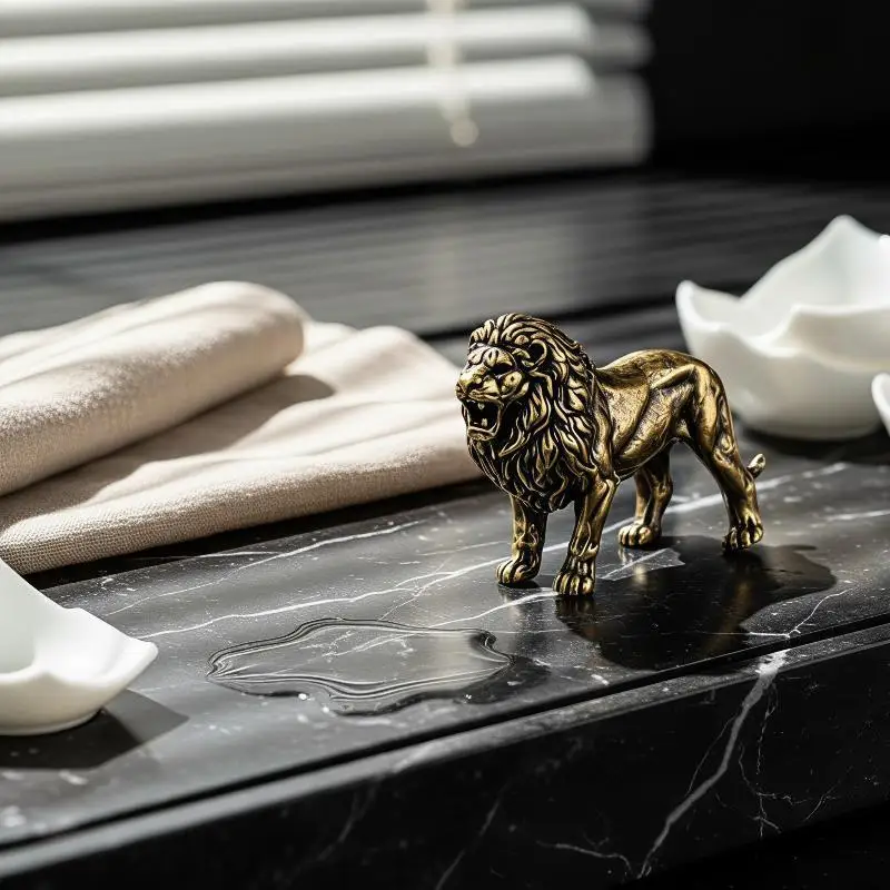 Brass Lion Collectible Figurine Vintage Antique Finish Fine Carvings Decorative Statue for Home Desktop Decor Unique Gift