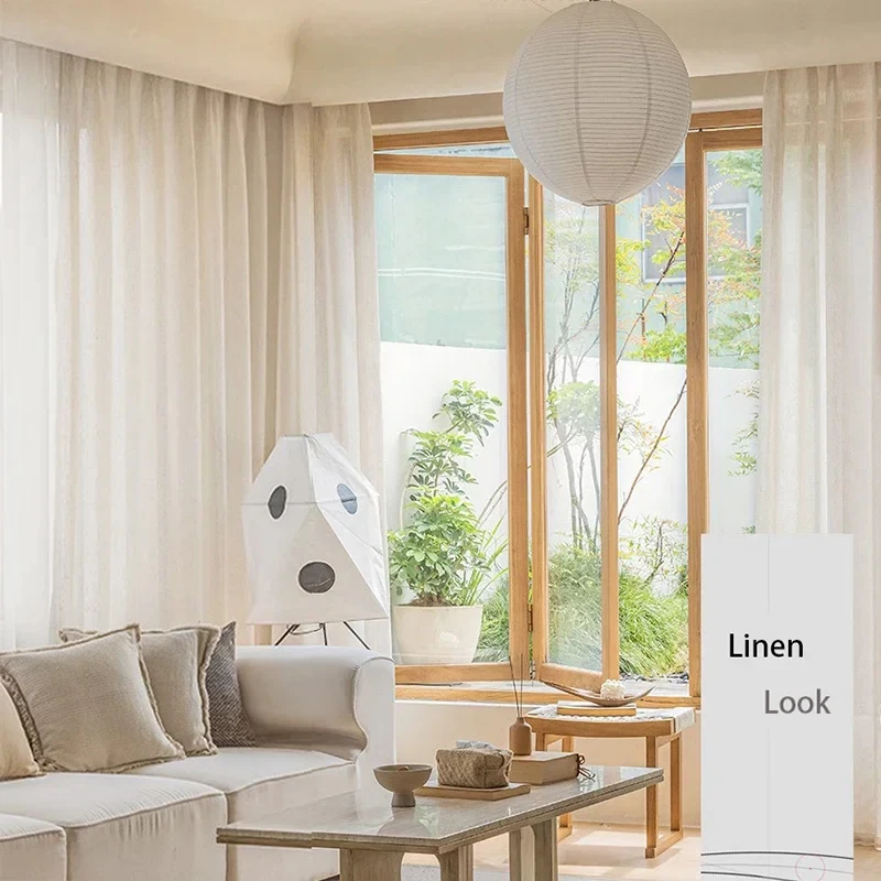 Japanese Linen Look Sheer Curtains for the Living Room Hall Window Tulle Bedroom Curtain Elegant Ready-made Room Kitchen Cortina