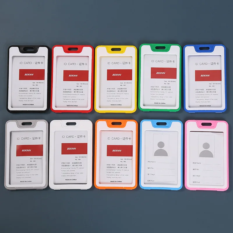 Double Side Employee Work Card Holder Transparent Desktop Bussiness Card Storage Cover With Hanging Rope Office Supplies