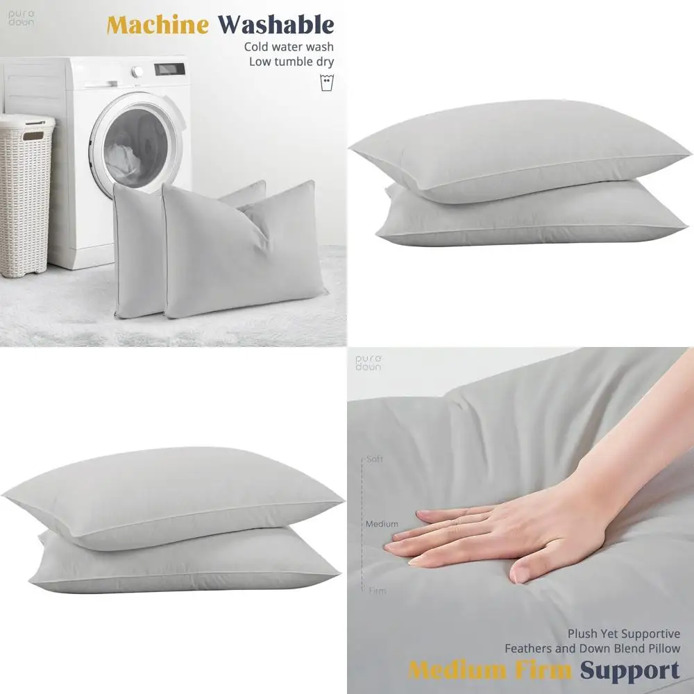 

King Size Goose Down Pillows Set of 2 with 100% Cotton Grey Cover