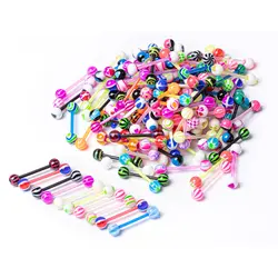 Acrylic Tongue Rings Wholesale 14g Stainless Steel Barbells Assorted Colors for Women Man Tongue Piercing Jewelry 5/10/50/100PCS