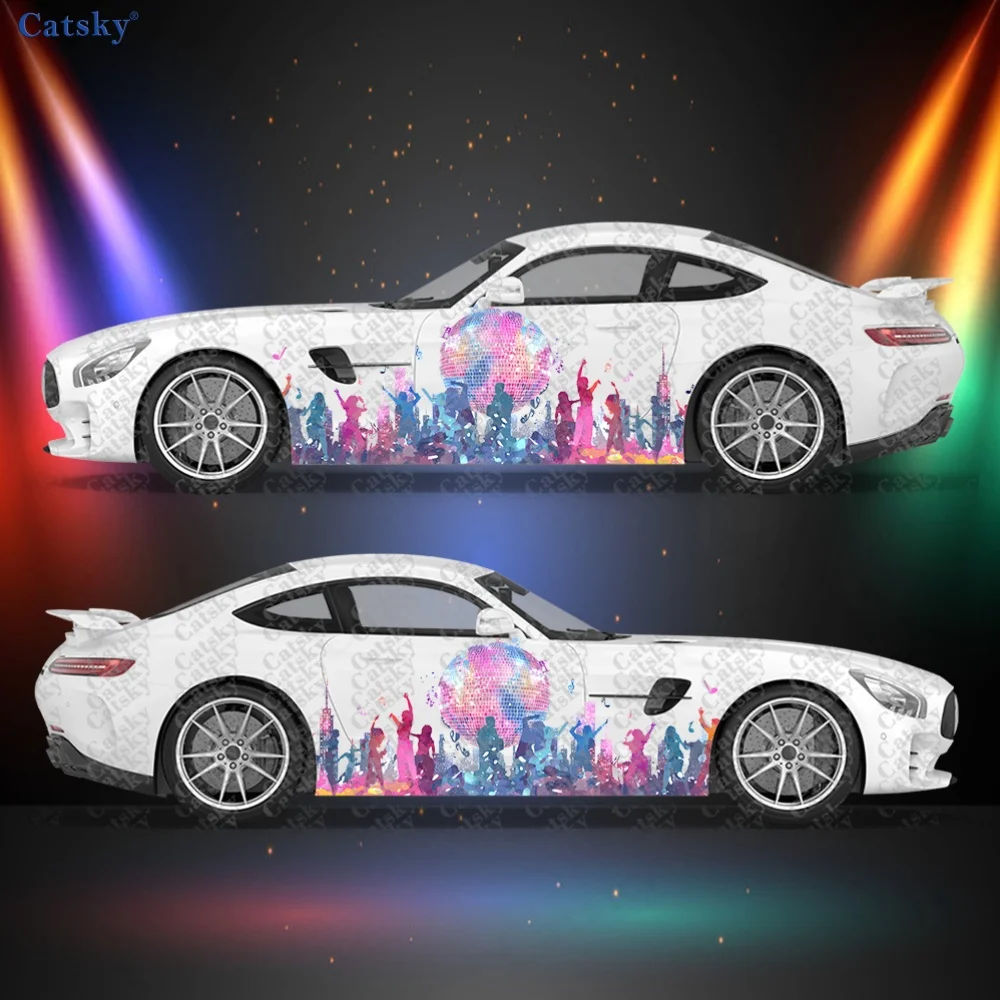 2pcs Disco ball shining under the dancing crowd decal, suitable for cars and trucks, durable, fade-resistant, easy to install an