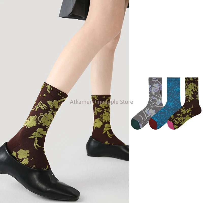 Floral Niche Socks for Women Mid-Calf Socks for Spring and Autumn Literary Versatile Socks for Women-Minimum Order of 3 Pairs