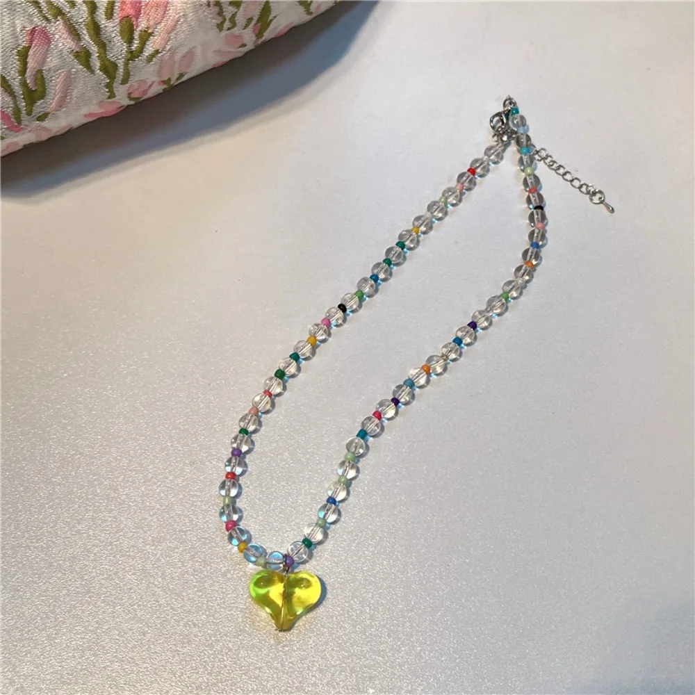 

Sweater Chain Korean Style Transparent Love Heart Necklace Beaded Resin Y2K Choker Letter Princess Clavicle Chain Girls Gift