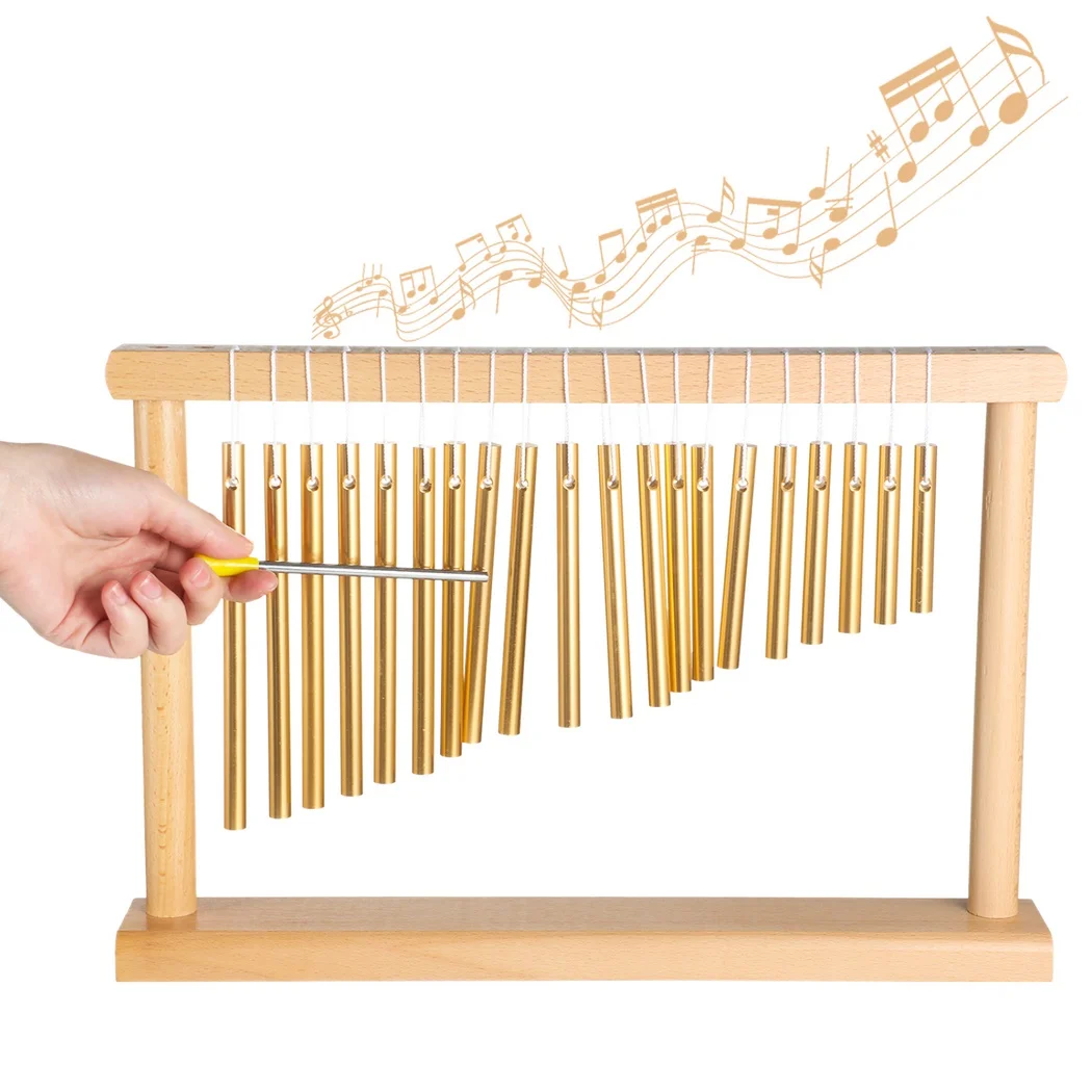 20-Tone Wind Chime Single-row Table Top Wind Chime 20 Golden Metal Bars Percussion Instrument With Mallet Wind Chime For Yoga